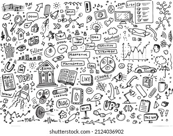 Social media and business doodle hand drawn vector illustration