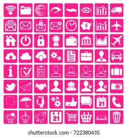 Social Media, Business and Finance Web Icons Pink Set Vector