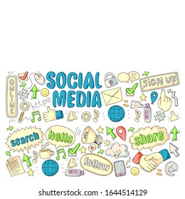 Social media, business, management vector icons. Internet marketing, communications.