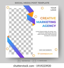 Social media business post design with abstract line shape. Flat design vector with a photo collage. Usable for social media post, banners, and flyer.