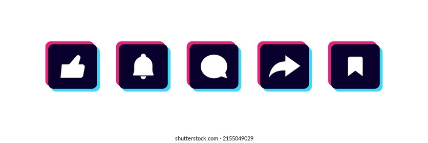 Botón de medios sociales en diseño irregular. Como, suscribirse, comentar, compartir y guardar. Ilustración vectorial.