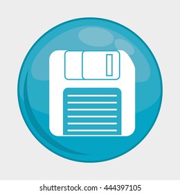 Social Media button represented by diskette multimedia app . Colorfull and isolated illustration