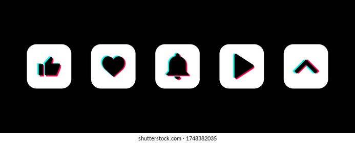 Social Media Button Set. Duotone. Swipe. Like. Play Button. Subscribe Bell Button. Vector Illustration On Black Background 