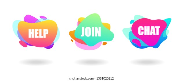 Social media button set, words on liquid shape background, poster, banner, mobile app, website, help join chat