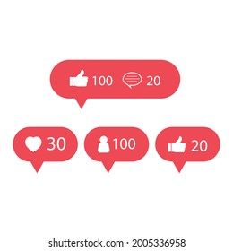 Social media button vector collection. Multiple shape social media button collection. Red and white color social media button collection.