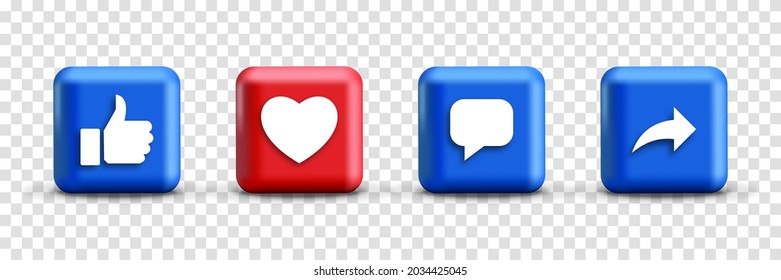 Social media buttons in 3d modern square social media notification icons Premium Vector