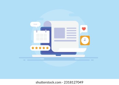 Calendario de medios sociales, calendario de contenido. Gestión del marketing digital - fondo de ilustración vectorial con iconos