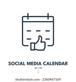 Social Media Calendar Icon. Schedule, Planner, Plan. Editable Stroke. Simple Vector Icon