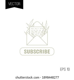 Social media call to action (CTA) button or banner template. Letter in floral, eco or botanical style. Subscribe, submit. Follow us. 