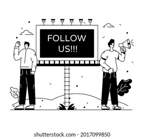 A social media campaign, illustration of follow us 