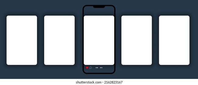 Social media carousel design with smartphone. Modern design concept. Smartphone with blank carousel post for social network. Illustration of media stories in frame. Vector illustration.