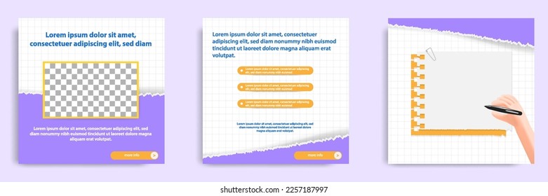 Social media carousel post banner layout for tips, did you know, podcast, motivation, self-development, product, service knowledge template. Torn paper design element and texture. Vector illustration