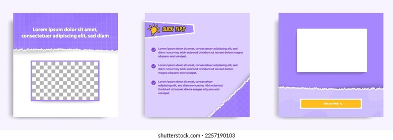 Social media carousel post banner layout for tips, did you know, podcast, motivation, self-development, product, service knowledge template. Torn paper design element and texture. Vector illustration