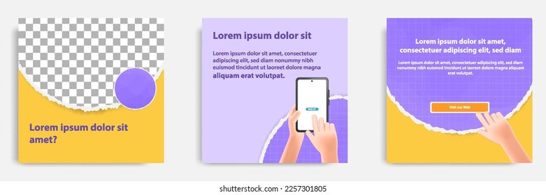 Social media carousel post banner layout for tips, did you know, podcast, motivation, self-development, product, service knowledge template. Torn paper design element and texture. Vector illustration