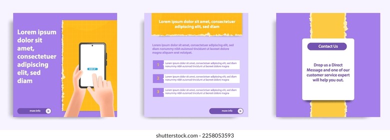 Social media carousel post banner layout for tips, did you know, podcast, motivation, self-development, product, service knowledge template. Torn paper design element and texture. Vector illustration