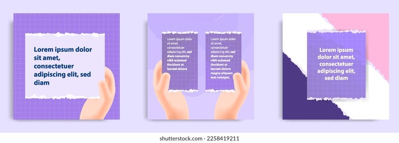 Social media carousel post banner layout for tips, did you know, podcast, motivation, self-development, product, service knowledge template. Torn paper design element and texture. Vector illustration