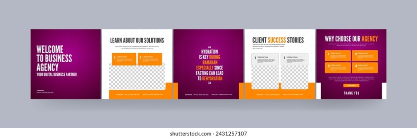 Social media carousel post, step-by-step guide to your business carousel design, Business tips and tricks for social media carousel, set of 
carousel for digital business agency.