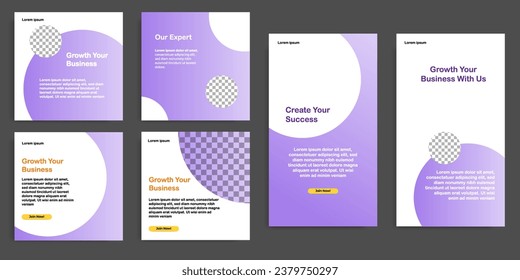 Social media carousel post, stories banner layout in gradient purple color background. For tips podcast, motivation, self-development, product, ads, influencer, microblog, sharing knowledge template