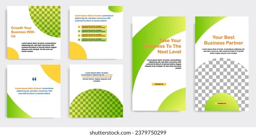 Social media carousel post and stories banner layout in gradient green color background. For tips podcast, motivation, self-development, product, ads, influencer, microblog, sharing knowledge template