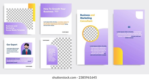 Social media carousel post and stories banner layout in gradient purple color background. For tips podcast, motivation, self-development, product, ads, influencer, microblog,  template. Vector