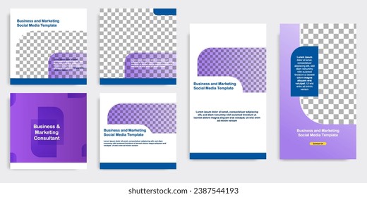 Social media carousel post and stories banner layout in gradient purple color background. For tips podcast, motivation, self-development, product, ads, influencer, microblog,  template. Vector
