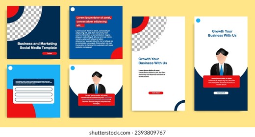 Social media carousel post and stories fat design banner layout in blue, red background. For tips podcast, motivation, self-development, microblog, sharing knowledge template. Vector illustration