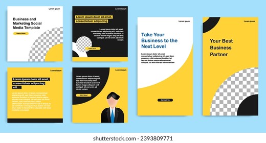 Social media carousel post and stories fat design banner layout in yellow, black background. For tips podcast, motivation, self-development, microblog, sharing knowledge template. Vector illustration