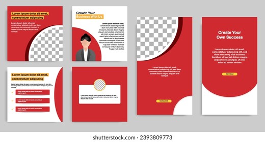 Social media carousel post and stories fat design banner layout in red, white background. For tips podcast, motivation, self-development, microblog, sharing knowledge template. Vector illustration
