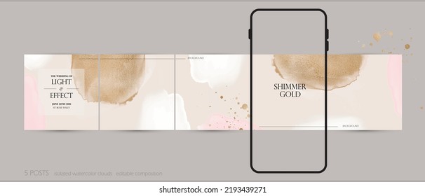 social media carousel post template. gold pink luxury aesthetic elegant banner background for beauty, makeup woman audience. suitable for Christmas day, birth day celebration