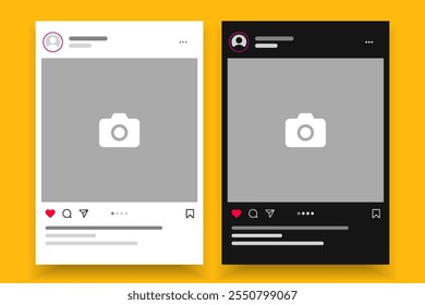 Social media carousel post template mockup. Mobile app interface with blank pictures, editable posts. Scroll frame pages, social media photography.