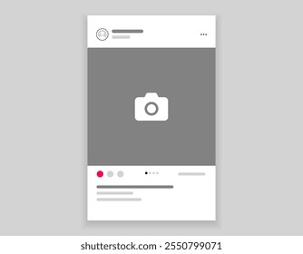 Social media carousel post template mockup. Mobile app interface with blank pictures, editable posts. Scroll frame pages, social media photography.