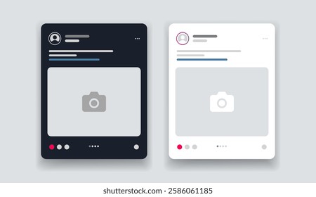 Social media carousel post template mockup. Mobile app interface with blank pictures, editable posts. Scroll frame pages, social media photography.