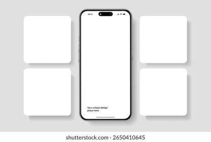 Social media carousel post template mockup. Mobile app interface with blank pictures, editable posts. Scroll frame pages, social media photography.