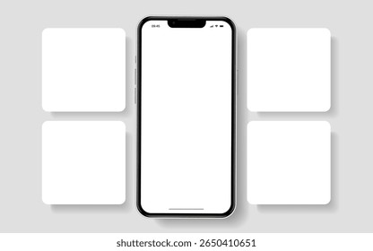 Social media carousel post template mockup. Mobile app interface with blank pictures, editable posts. Scroll frame pages, social media photography.