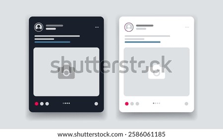 Social media carousel post template mockup. Mobile app interface with blank pictures, editable posts. Scroll frame pages, social media photography.