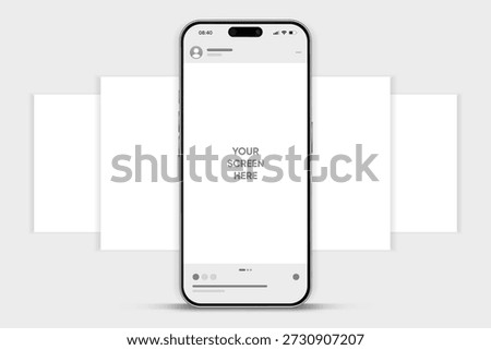 Social media carousel post template mockup. Mobile app interface with blank pictures, editable posts. Scroll frame pages, social media photography.