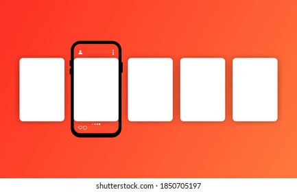 Social Media Carousel With Smartphone. Smartphone With Interface Carousel Post On Social Network. Phone Mockup Template. Carousel Ads Banner. Social Media Story. Mockup Template Media Internet.