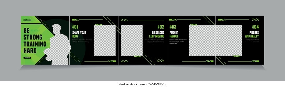 Social media Carousel Template for gym, body, fitness Set of editable social media carousel post