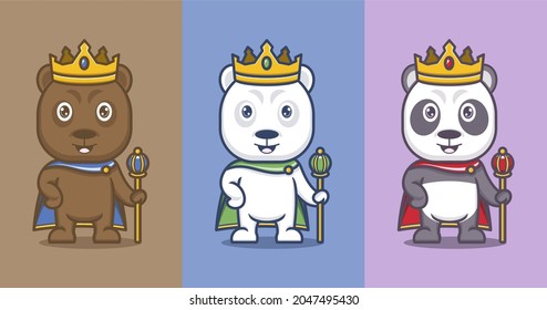 social media cartoon panda cute polar bear stylized to be king. vector illustration for mascot logo or sticker