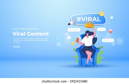 Social media celebrities illustration concept, The queen of viral content