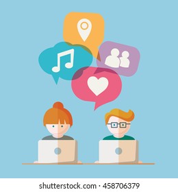 Social Media chat people with computers vector illustration
