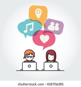 Social Media chat people with computers vector illustration
