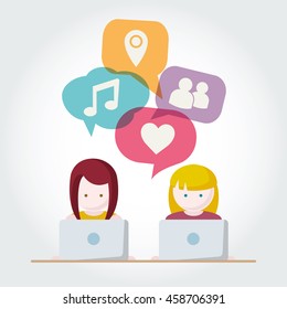 Social Media chat people with computers vector illustration
