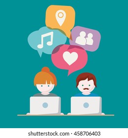 Social Media chat people with computers vector illustration
