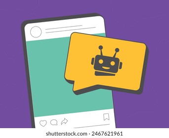 Chatbots de medios sociales para negocios. Los robots de IA generan contenido automático para el marketing en redes sociales. Tecnología de automatización de chatbots para el marketing digital de IA para mejorar el compromiso y las campañas de éxito