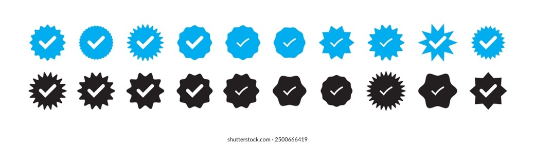 Redes sociales, icono de cheques y Perfiles verificados. Aprobado, Aceptar, icono de insignia verificada de Instagram. Ilustración vectorial.