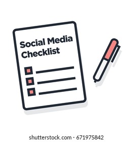 Social Media Checklist Written On A Notepad in Line Art Style