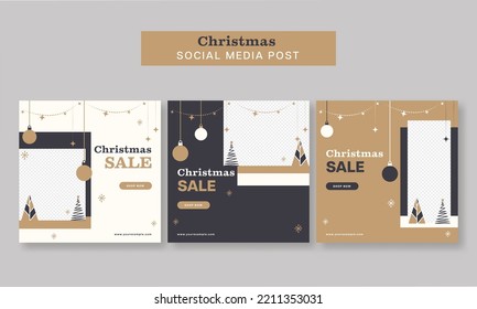 Social Media Christmas Sale Post Or Template Design In Three Color Options.