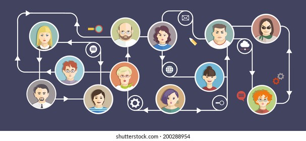 Social Media Circles, Network Illustration, Vector, Icons and avatars