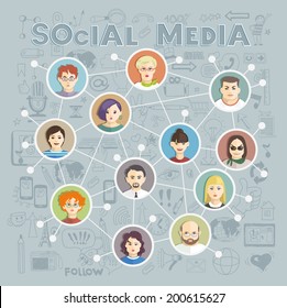 Social Media Circles, Network Illustration, Vector, Icon